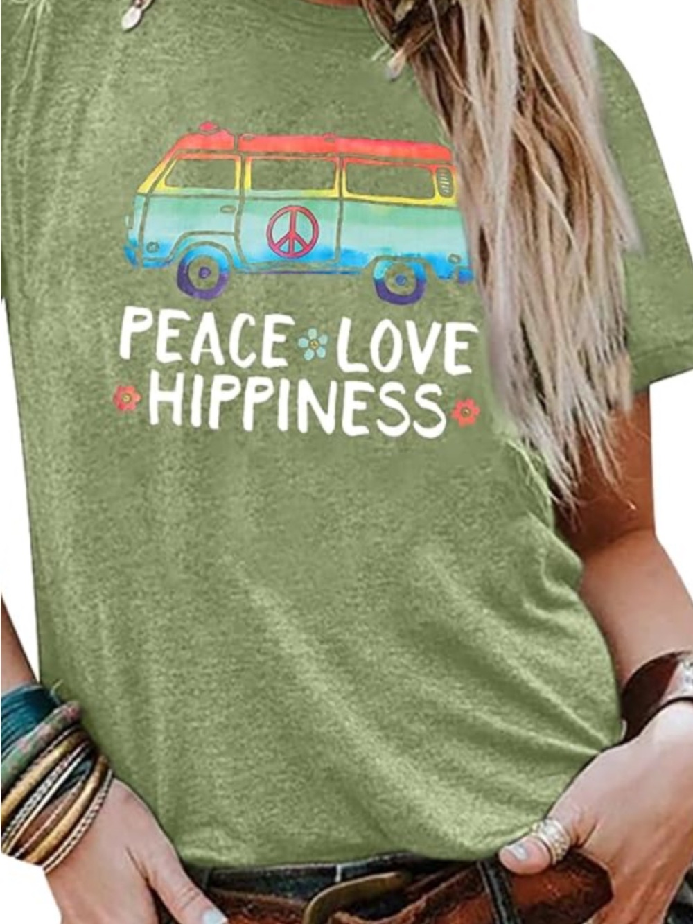 Peace Love Hippiness Short Sleeve Tee Green Large